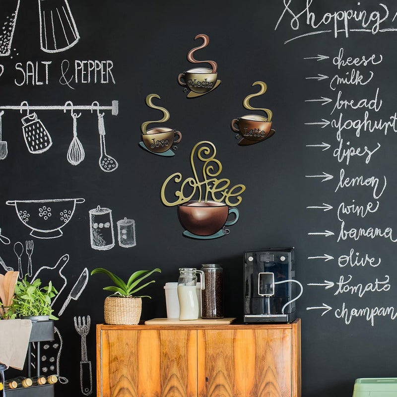 Hotop 4 Pieces Metal Coffee Cup Wall Decor Coffee Bar Decor Cafe Themed Wall Art Decoration Vintage Cup Signs for Kitchen Decorations Shop Restaurant Lounge Decorations(Brown) - Image 5